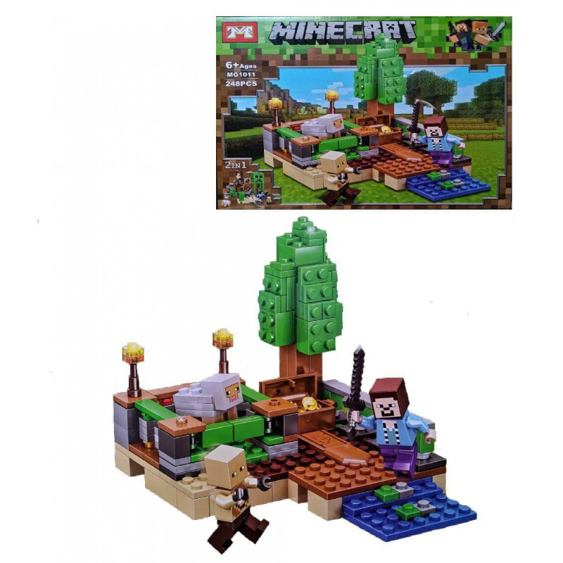 Конструктор аналог LEGO — Конструктор 248 дет. Майнкрафт (2 в 1) "Приключение в шахте" " Деревня разбойников" 1011 — фото товара