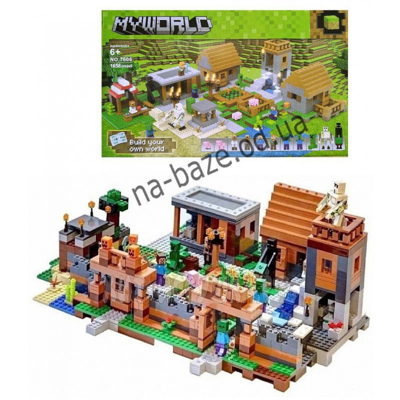 Конструктор аналог LEGO — Конструктор Minecraft Майнкрафт "Деревня" 1658 деталь