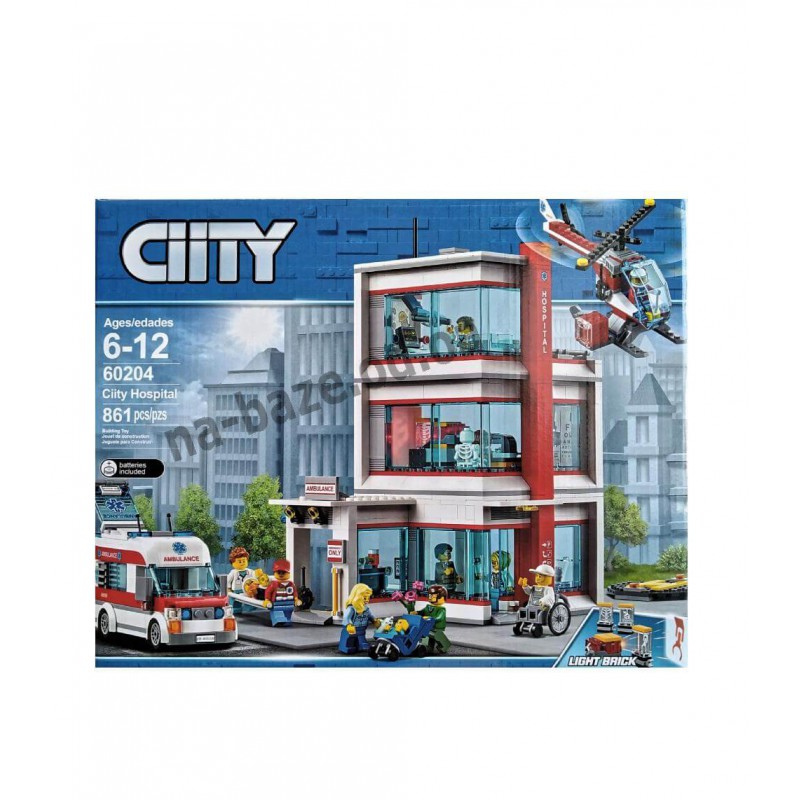 Конструктор Сити Городская больница 861 деталь с вертолетом и минифигурками