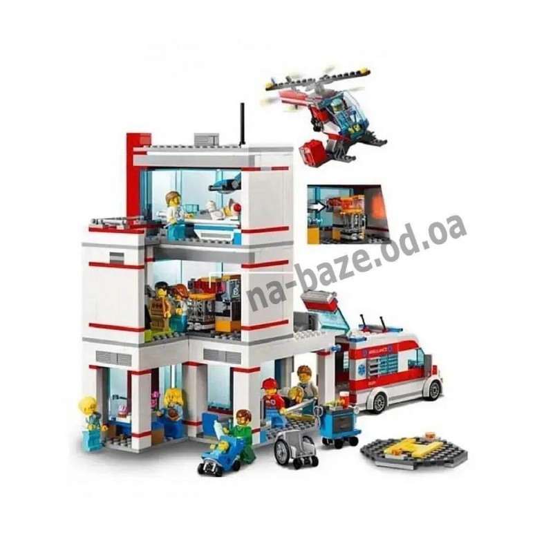 Конструктор Сити Городская больница 861 деталь с вертолетом и минифигурками