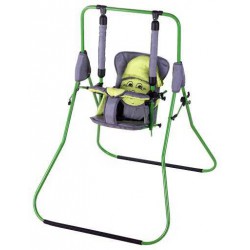 Гойдалка-подвесная "Алінка" зелёный каркас, серая ткань, салатовый гномик, до 20 кг