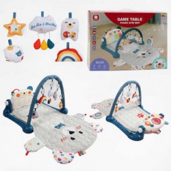 Развивающий игровой коврик HX 9158 A с пианино бизибордом подсветкой и подвесными погремушками синий