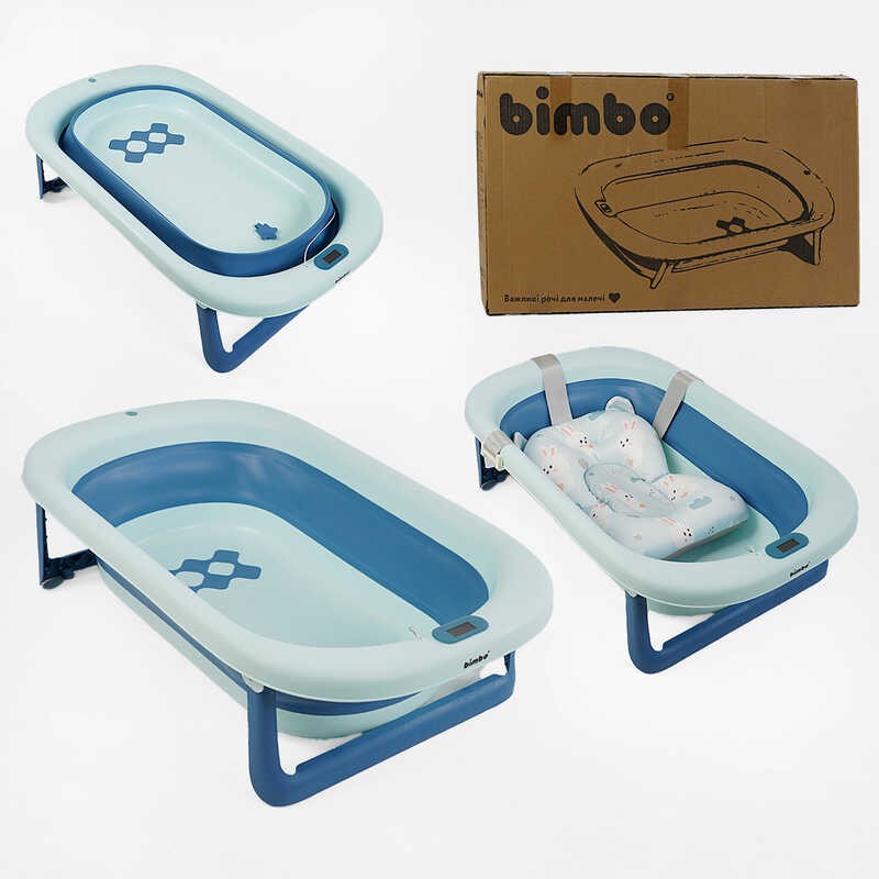 Складная детская ванночка Bimbo BM-40255 79х47х21 см с ножками, сливным клапаном, датчиком температуры и матрасом
