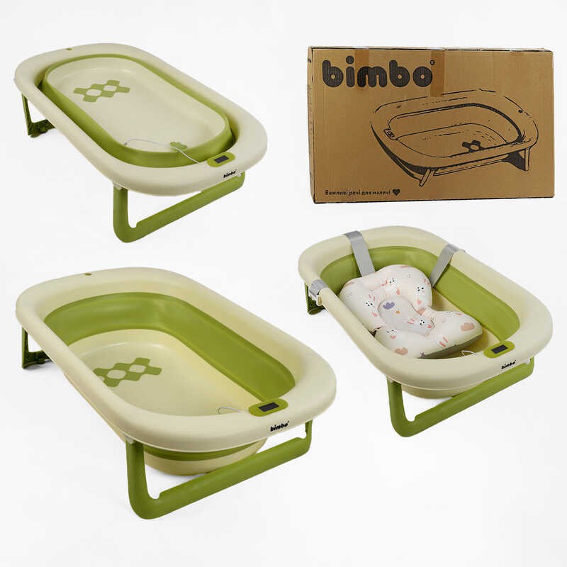 Складная детская ванночка Bimbo BM-60530 79х47х21 см с ножками, сливным клапаном, датчиком температуры и матрасом