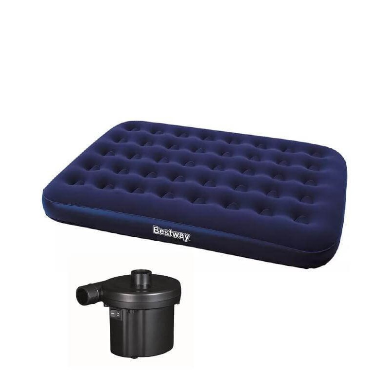 Надувной матрас Bestway 67287 191х137х22 см с внешним электронасосом 220V велюровое покрытие