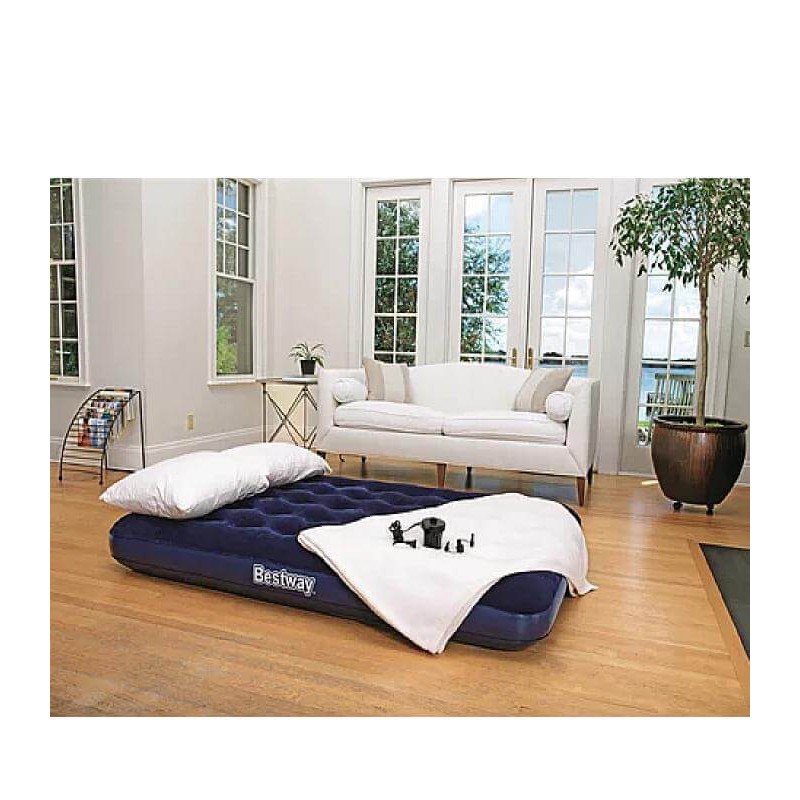 Надувной матрас Bestway 67287 191х137х22 см с внешним электронасосом 220V велюровое покрытие