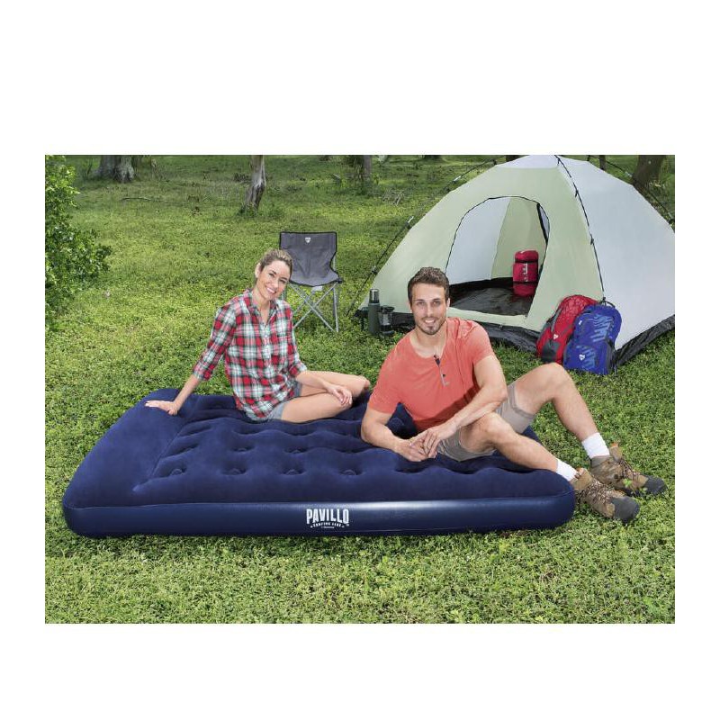 Надувной матрас Bestway 67225 191х137х22 см с встроенным ножным насосом и велюровым покрытием с подголовником